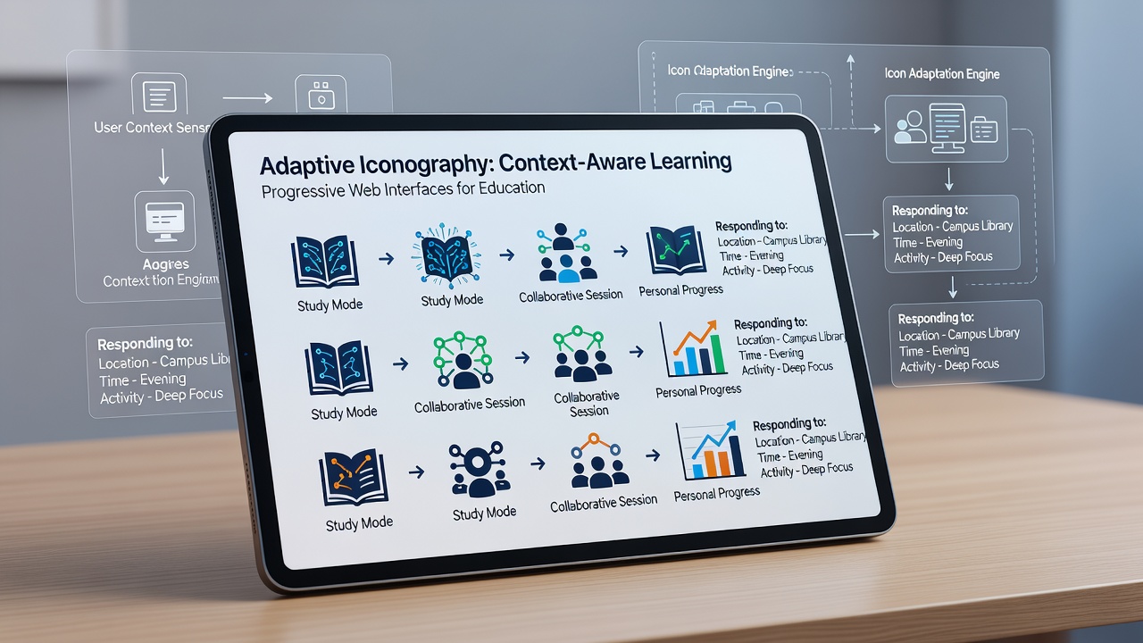 Context-aware icon updates displayed across desktop and mobile views in an educational portal