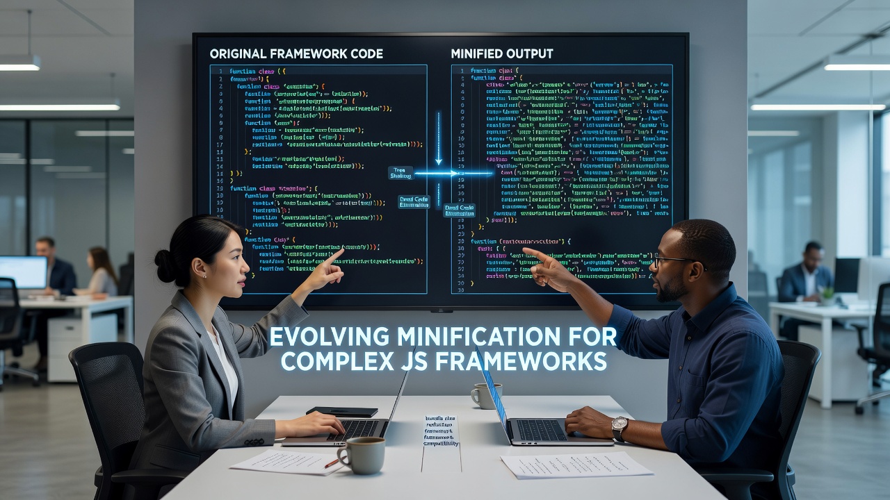Performance metrics dashboard comparing minification tools across retail framework bundles