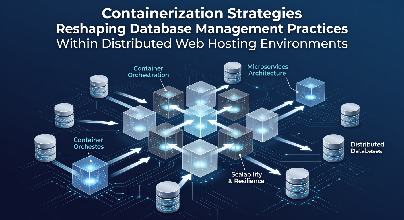 Illustration of container orchestration managing databases across distributed nodes in a web hosting setup