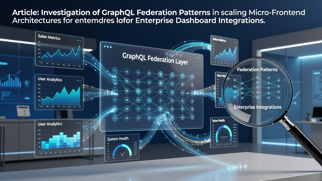 Enterprise dashboard showing interconnected micro-frontend modules powered by GraphQL federation layers