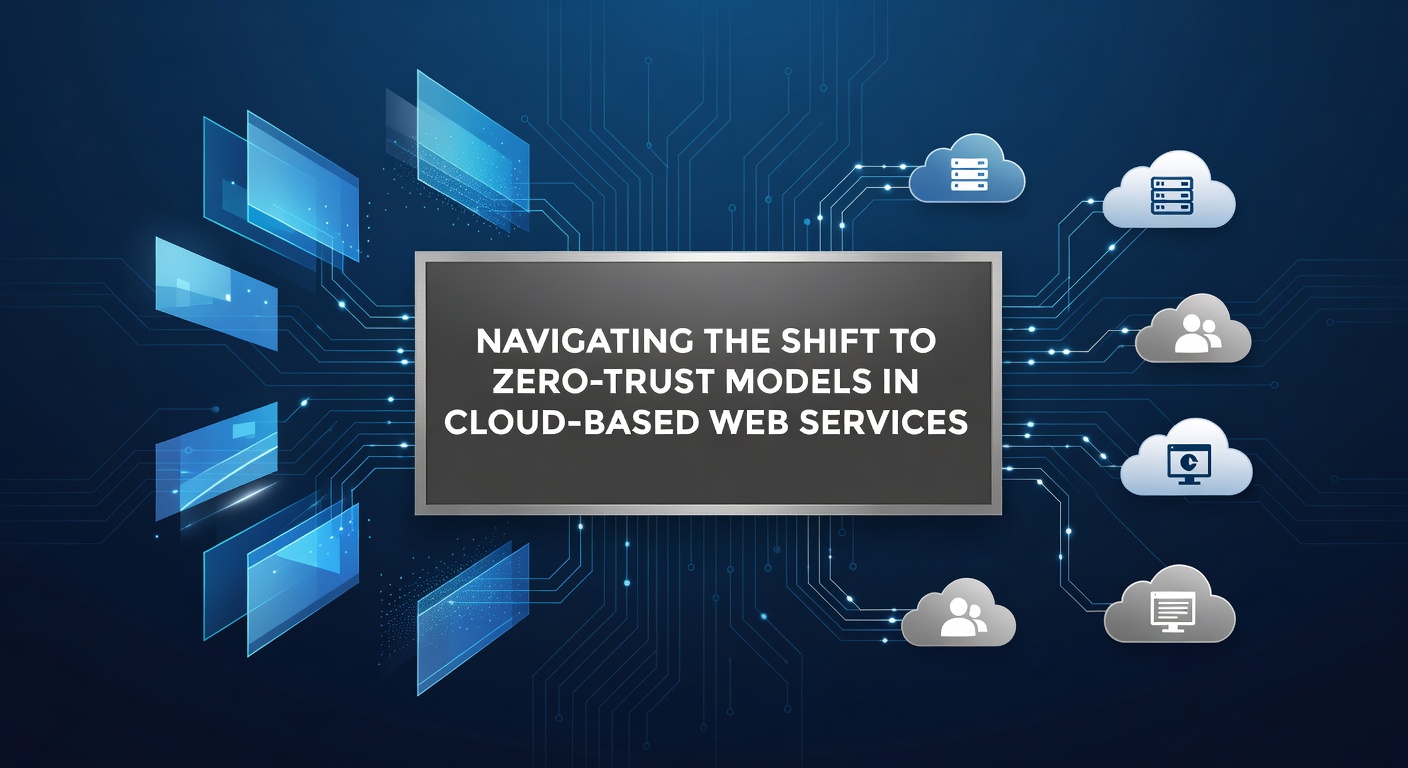 Illustration of zero-trust architecture layers protecting cloud web services with continuous verification checkpoints