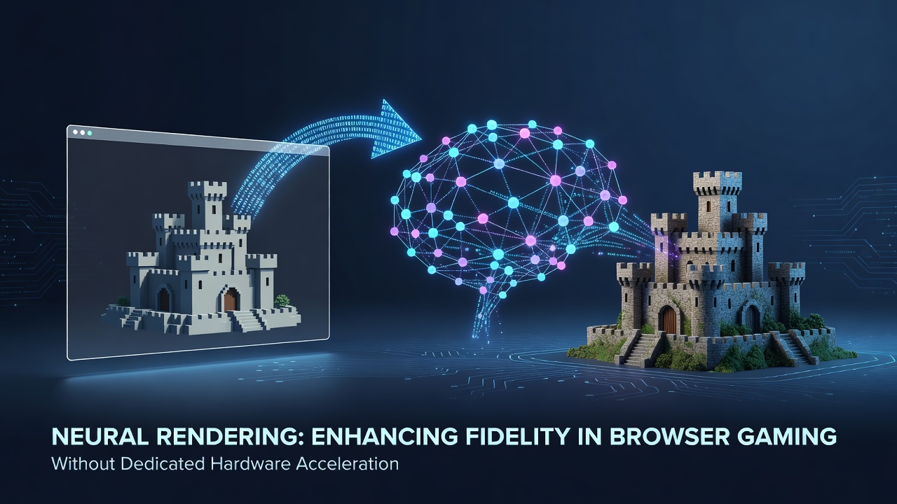 Browser-based gaming scene rendered with neural techniques showing high visual fidelity on standard hardware