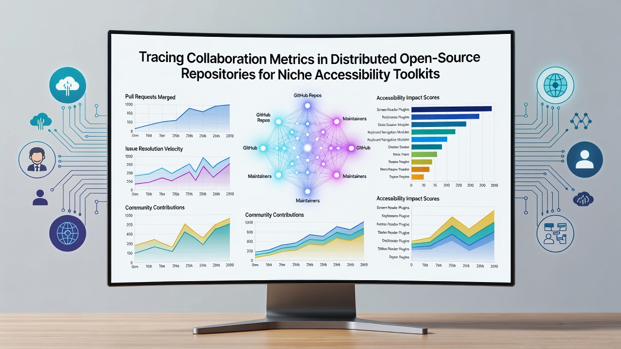 Dashboard showing collaboration metrics from distributed contributors in an open-source accessibility toolkit repository