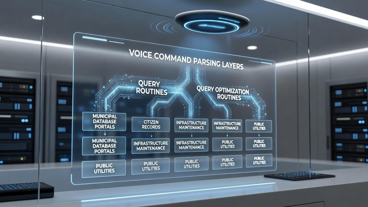 Voice command parsing interface integrated with municipal database query systems