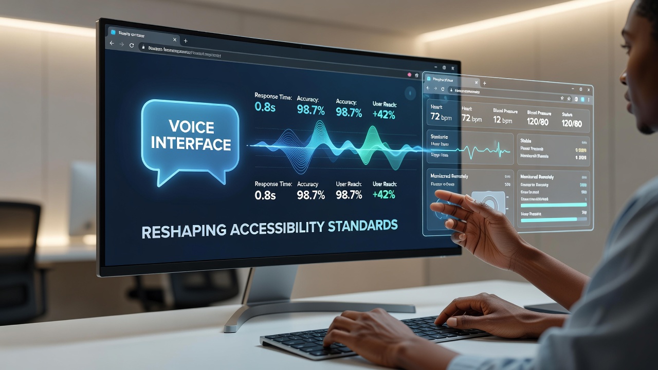 Voice interface dashboard showing speech controls integrated into a browser extension for patient vital sign monitoring