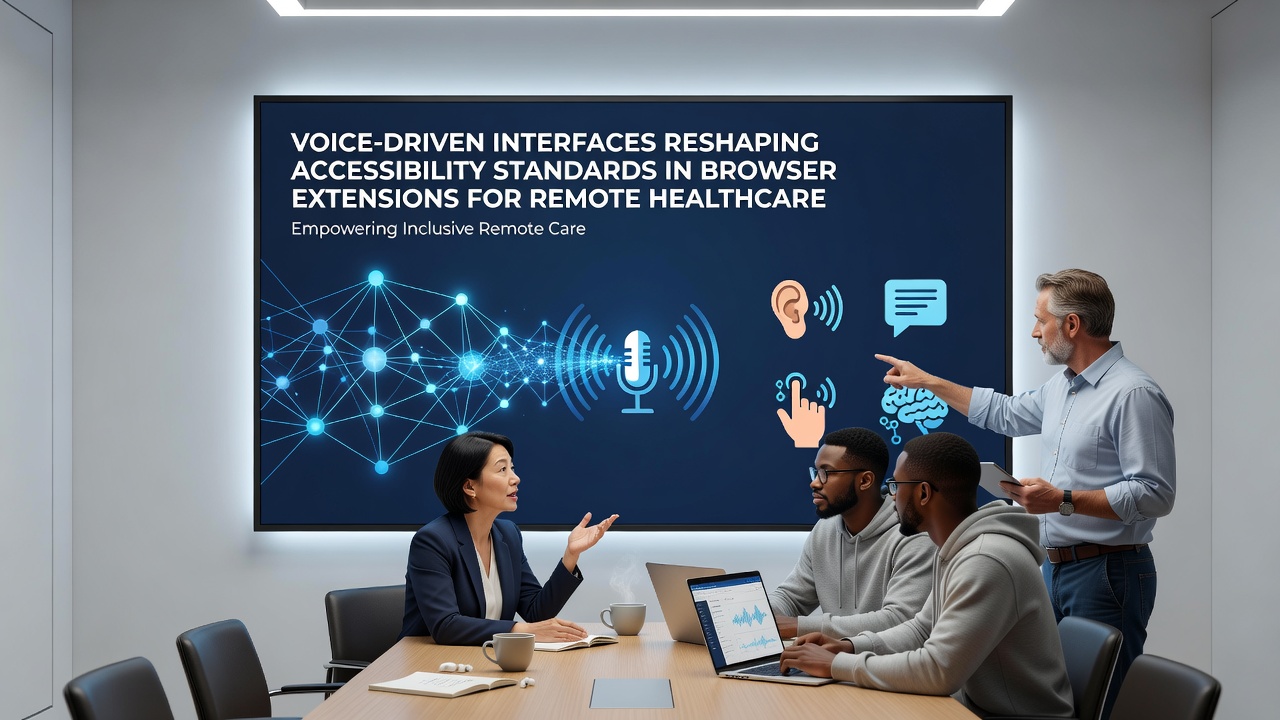 Healthcare professional using voice commands on a laptop browser extension to review remote patient monitoring data